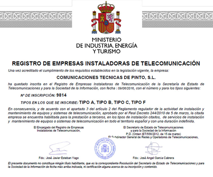 Empresa Certificada Instalacion Telecomunicaciones